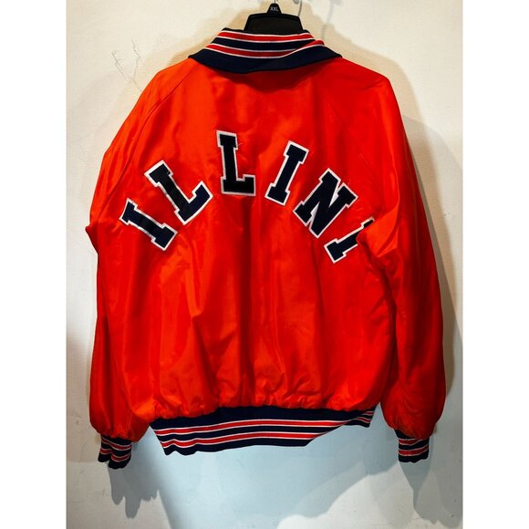Vintage Illinois Fighting Illini Jacket Mens XL Nylon Satin Bomber Button Up - Picture 1 of 16